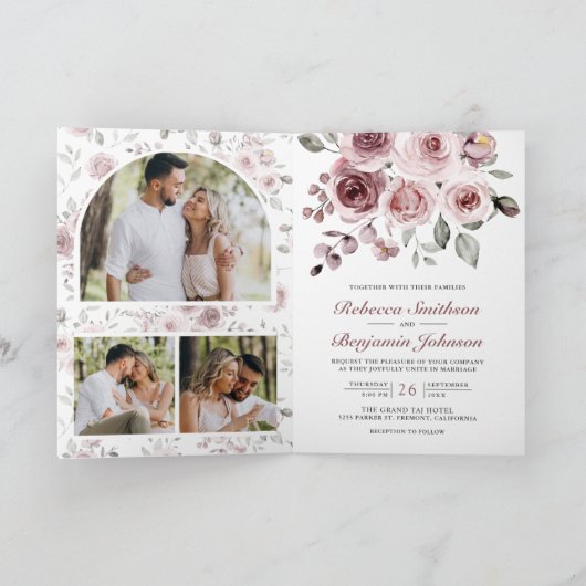 Dusty Pink Roses All in One QR Code Wedding 招待状 (内部)