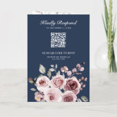 Dusty Pink Roses QR Code Navy Blue Wedding 招待状 (裏面)