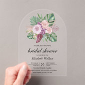 Dusty Pink Roses Tropical Monstera Bridal Shower アクリル招待状 (インサイチュ (ポータブル))