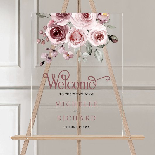 Dusty Pink Roses Wedding Welcome アクリルサイン