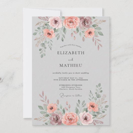 Dusty Pink Soft Floral Wedding 招待状 (正面)