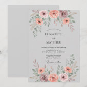 Dusty Pink Soft Floral Wedding 招待状 (正面/裏面)