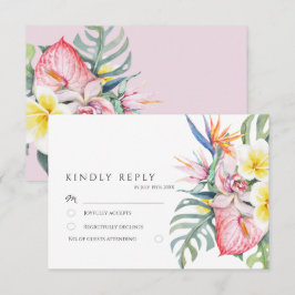 Dusty Pink Tropical Floral Botanical Wedding 出欠カード
