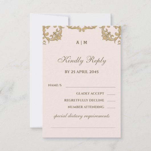 Dusty Pink Victorian Christian Wedding RSVP Card (正面)