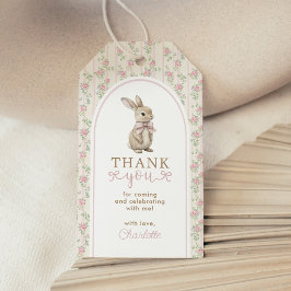 Dusty Pink Vintage Bunny Birthday Girl Thank You ギフトタグ
