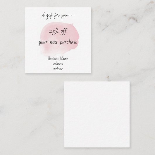 Dusty Pink Watercolor Discount Rewards スクエア名刺 (正面/裏面)