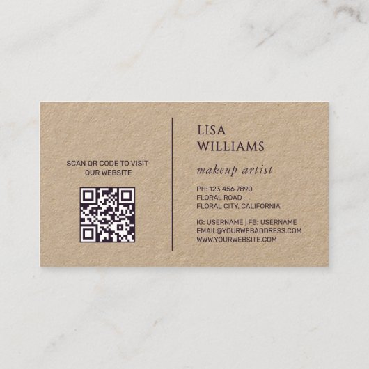 Dusty Pink Watercolor Flowers Kraft 名刺 (裏面)