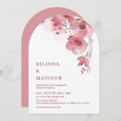 Dusty Pink Watercolor Flowers White 招待状 (正面/裏面)