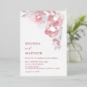 Dusty Pink Watercolor Flowers White Silver 箔招待状 (立ち正面)