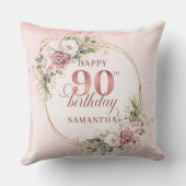 Dusty Pink Watercolor Greenery 90th Birthday Pillo クッション (裏面)