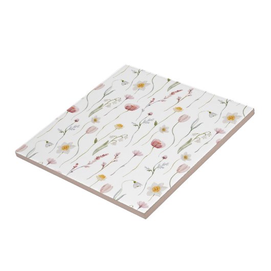 Dusty Pink Watercolor Wildflower タイル (側面)