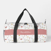 Dusty Pink Watercolor Wildflower Monogram ダッフルバッグ (裏面)