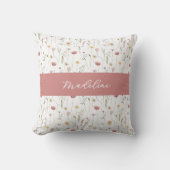 Dusty Pink Watercolor Wildflower Monogram Name クッション (正面)