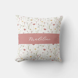 Dusty Pink Watercolor Wildflower Monogram Name クッション