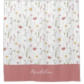 Dusty Pink Watercolor Wildflower Monogram Name シャワーカーテン (正面)