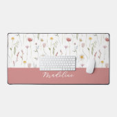 Dusty Pink Watercolor Wildflower Monogram Name デスクマット (キーボード&マウス)