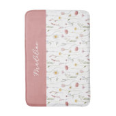 Dusty Pink Watercolor Wildflower Monogram Name バスマット (正面縦)