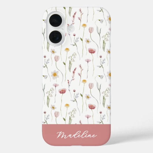 Dusty Pink Watercolor Wildflower Name Case-Mate iPhoneケース (裏面)