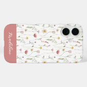 Dusty Pink Watercolor Wildflower Name Case-Mate iPhoneケース (裏面 (横))
