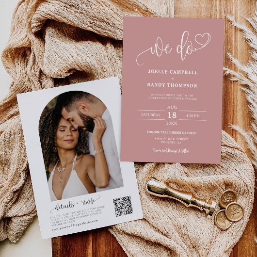 Dusty Pink We Do Boho's QR Code 結婚 Arch Photo 招待状