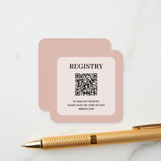 Dusty Pink Wedding Registry QR Code エンクロージャーカード (正面/裏面インサイチュ)