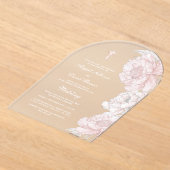 Dusty Pink White Peonies Arch Wedding アクリル招待状 (レイダウン)