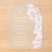 Dusty Pink White Peonies Arch Wedding アクリル招待状 (正面)
