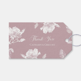Dusty Pink White Roses Floral Thank You Wedding ギフトタグ