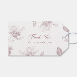 Dusty Pink White Roses Floral Thank You Wedding ギフトタグ