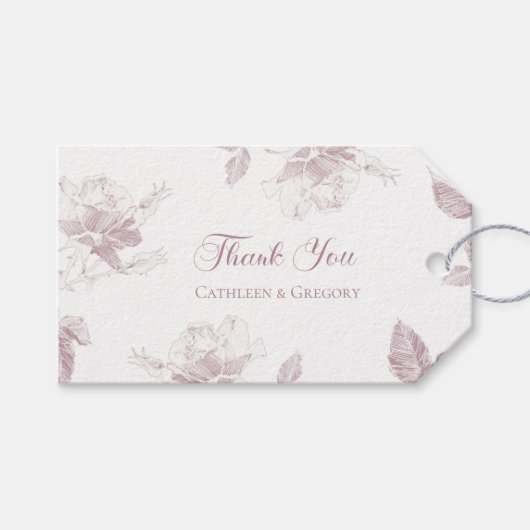 Dusty Pink White Roses Floral Thank You Wedding ギフトタグ (正面(横))