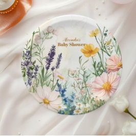 Dusty Pink Wildflower Baby in Bloom ペーパープレート