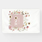 Dusty Pink Wildflower Butterfly 1st Birthday 横断幕 (横)