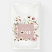 Dusty Pink Wildflower Butterfly 1st Birthday 横断幕 (縦)