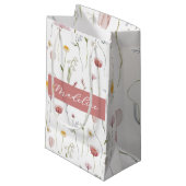 Dusty Pink Wildflower Watercolor Monogram スモールペーパーバッグ (正面アングル)