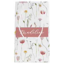 Dusty Pink Wildflower Watercolor Monogram スモールペーパーバッグ