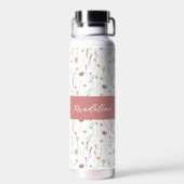 Dusty Pink Wildflower Watercolor Monogram Name ウォーターボトル (背面)