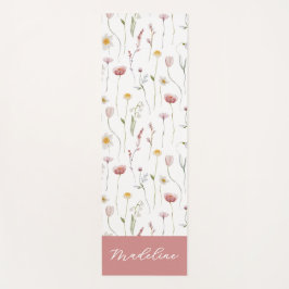 Dusty Pink Wildflower Watercolor Monogram Name ヨガマット