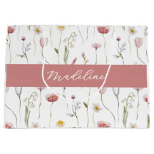 Dusty Pink Wildflower Watercolor Monogram Name