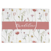 Dusty Pink Wildflower Watercolor Monogram Name ラージペーパーバッグ (裏面)