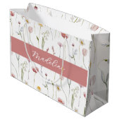 Dusty Pink Wildflower Watercolor Monogram Name ラージペーパーバッグ (裏面アングル)
