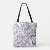 Dusty Plum Chrysanthemums Line Drawing with Name トートバッグ (裏面)