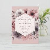 Dusty Plum Hazy Bloom Wedding 招待状 (スタンド正面)