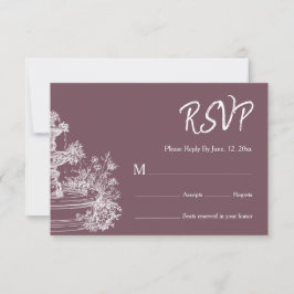 Dusty Plum Line Art Botanical Wedding 出欠カード
