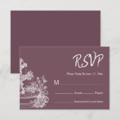 Dusty Plum Line Art Botanical Wedding 出欠カード (正面/裏面)