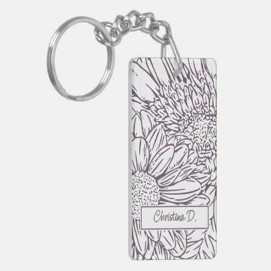 Dusty Plum on White Chrysanthemums with Photo キーホルダー (正面左)