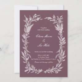 Dusty Plum White Line Art Botanical Wedding Invita 招待状