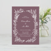 Dusty Plum White Line Art Botanical Wedding Invita 招待状 (スタンド正面)