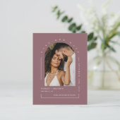 Dusty Purple Boho Arch写真QRコード救日付 ポストカード (スタンド正面)