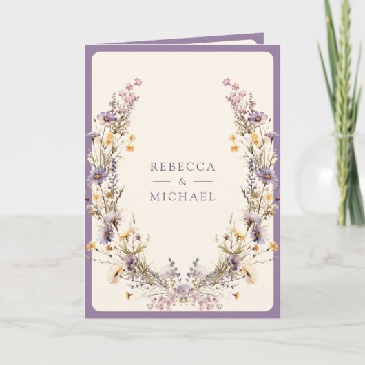Dusty Purple Boho Wildflower QR Code Wedding 招待状 (正面)