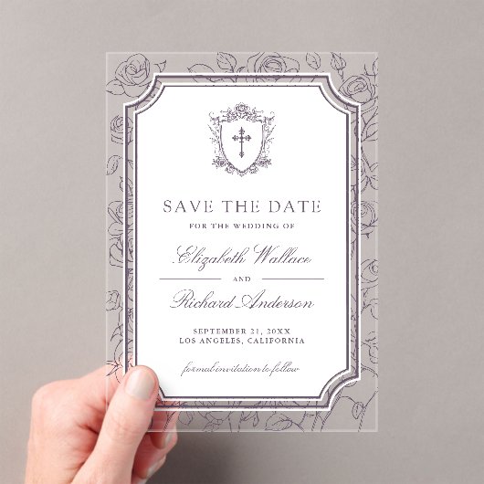 Dusty Purple Catholic Wedding Save the Date アクリル招待状 (インサイチュ (ポータブル))